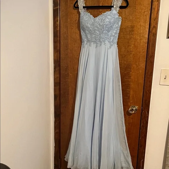 La Femme Light Blue Lace Prom Dress - Picture 1 of 8